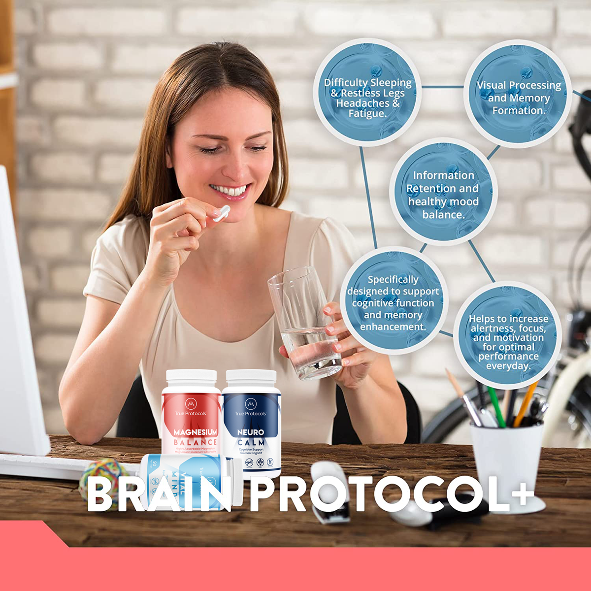 Brain Protocol+ - Neuro Calm, Vital Mind &amp; Magnesium Balance for Optimal Cognitive Health, Mood Balance, &amp; Brain Function