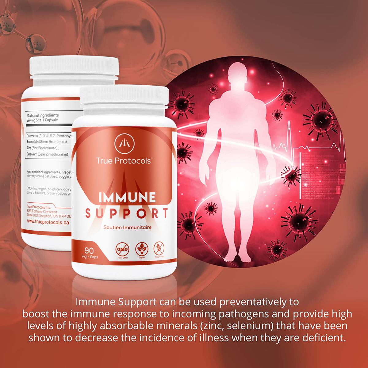 Immune Support - Boost Immune Response with Quercetin,  Bromelain, Zinc &amp; Selenium