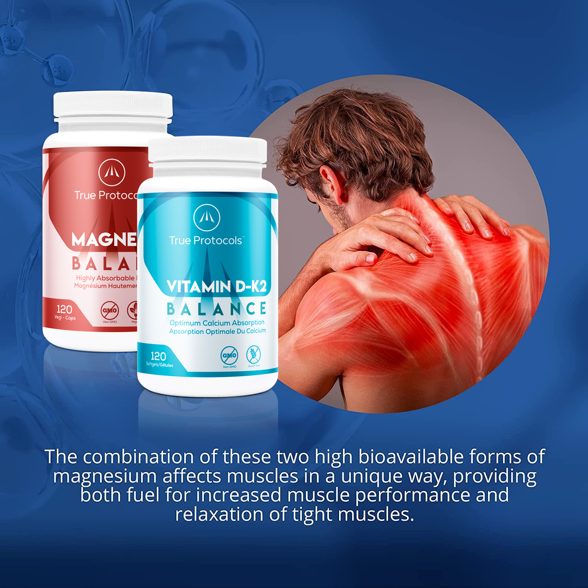 Muscle Protocol - Magnesium Balance &amp; Vitamin D-K2 Balance - Bioavailable Capsules for Optimal Muscle Function, Bone Health, Stress Relief, and Sleep