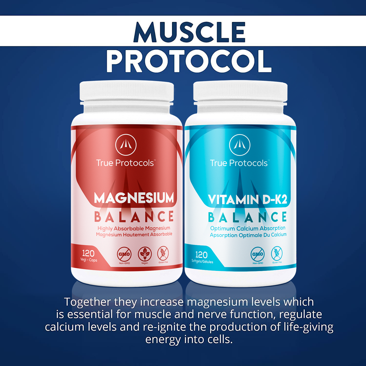 Muscle Protocol - Magnesium Balance &amp; Vitamin D-K2 Balance - Bioavailable Capsules for Optimal Muscle Function, Bone Health, Stress Relief, and Sleep