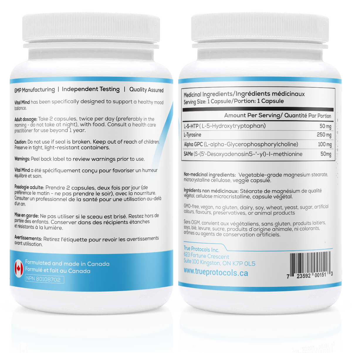 Vital Mind - Optimal Mood Balance with 5-HTP, L-Tyrosine,  Alpha GPC &amp; SAMe