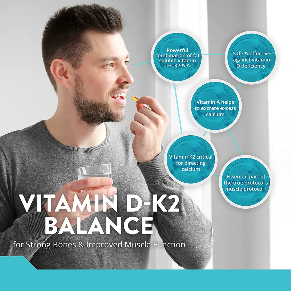 Vitamin D-K2 Balance - Optimal Calcium Absorption with Vitamin D3, K2 &amp; A